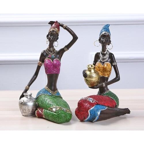 African Statues and Sculptures Home Decoration Resin Tribal Lady Figurines Desktop Decor Home Centerpieces Flower Arrangement