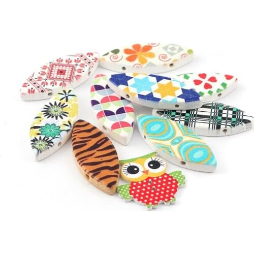 DoreenBeads Fashion Wood Spacer Beads Two Holes Marquise At Random DIY Beads 50mm(2") x 20mm( 6/8"), Hole: Approx 2.4mm, 20 PCs