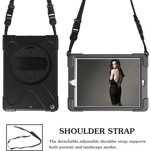 Case for iPad 2/3/4 3 Layer Hybrid Drop Protection Cover with Rotating Stand Hand Strap