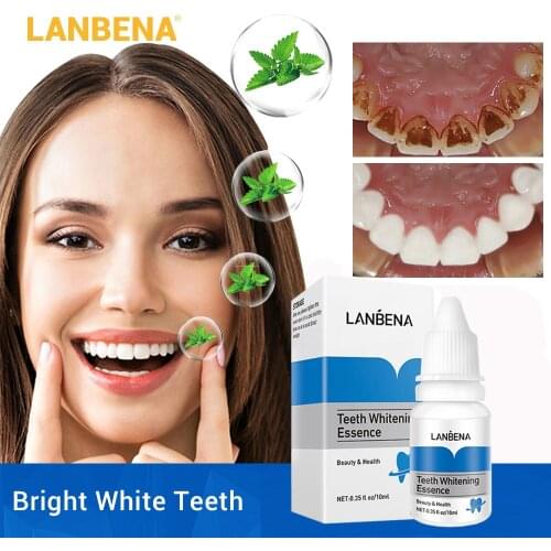LANBENA Teeth Whitening Essence With Swabs Teeth Brightening Bleaching Serum Oral Hygiene Cleaning Liquid Remove Plaque Stains