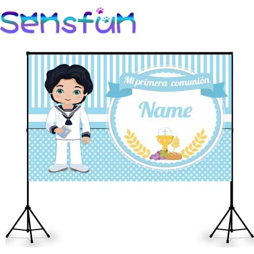 Photography Backdrop Blue Polka Dots Boy First Communion Decorations Details Customized Name Background Photo Studio