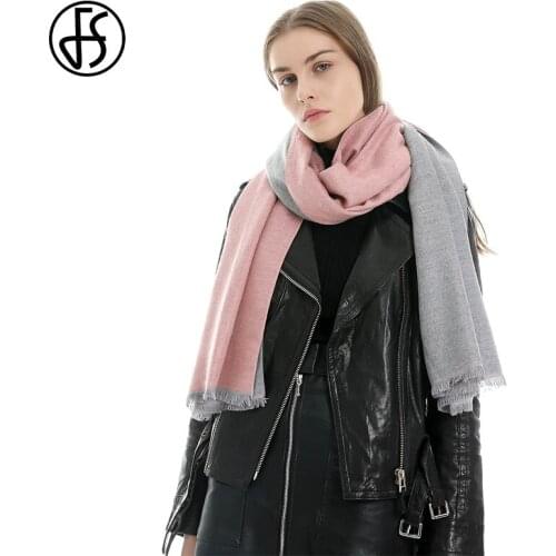 FS Winter Cashmere Hair Scarf Women Thick Warm Shawls Wraps Tassels Scarves Solid Pashmina Blanket Scarfs For Ladies