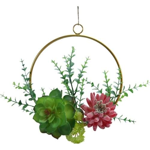 Artificial Succulent Plants Floral Hoop Wreath & Green Leaves Garland for Wedding Backdrop Nursery Wall Decor