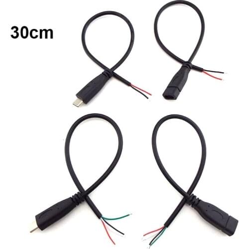 1pcs/5pcs Micro USB 2.0 A Female Jack Android Interface 4 Pin 2 Pin Male Female Power Data Charge Cable Cord Connector 30CM