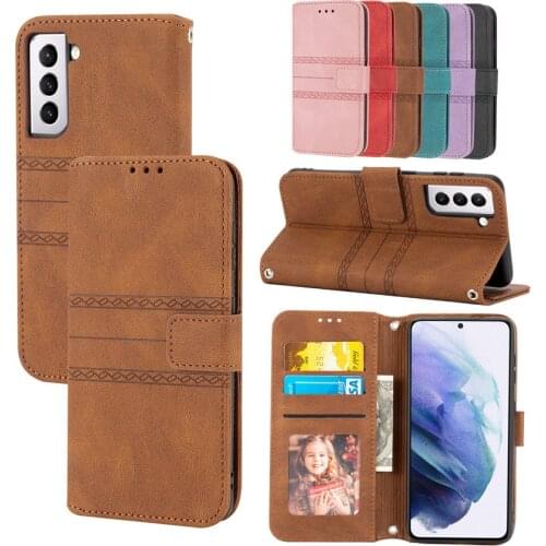 Wallet Flip Leather Phone Case For Samsung Galaxy S21 Plus Ultra S20FE A51 A71 A03S A12 A32 A42 A52 A22 5G Card Stand Line Cover