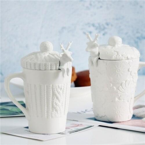 320ML, Porcelain Reindeer Design Mug with Spoon, Christmas Novelty Gift, Vintage Ceramic Coffee Mugs, Cute Mug Present Creative