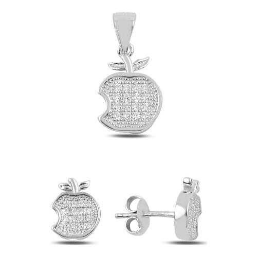 Kutaydan Zircon Apple Earring & Pendant Set 925 Sterling Silver Made in Turkey