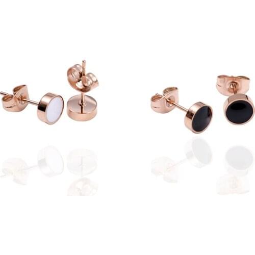 Hot Sale Romantic Jewelry Stud Earring For Wedding Elegant Rose Gold Color White Black Enamel Ceramic Female/Male Earrings