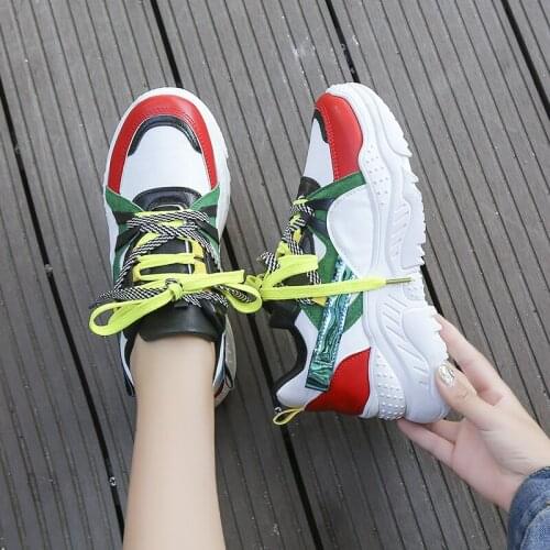 Bjakin Hot Style Sport Shoes for Woman Outdoors Colorful Lace Up Running Shoes Air Mesh Breathable Sneakers High Heels Plus Size