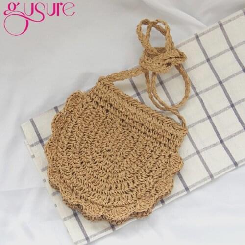 Gusure Small Simple Women Straw Bags Braided Single Shoulder Bag Weaving Summer Girls Crossbody Messenger Bags Fashion Handbags