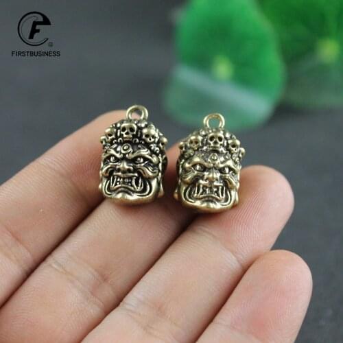 Antique Copper Fudou Akio Head Figurines Ornaments Vintage Brass Buddha Home Decorations Accessories Desk Decor Keychains