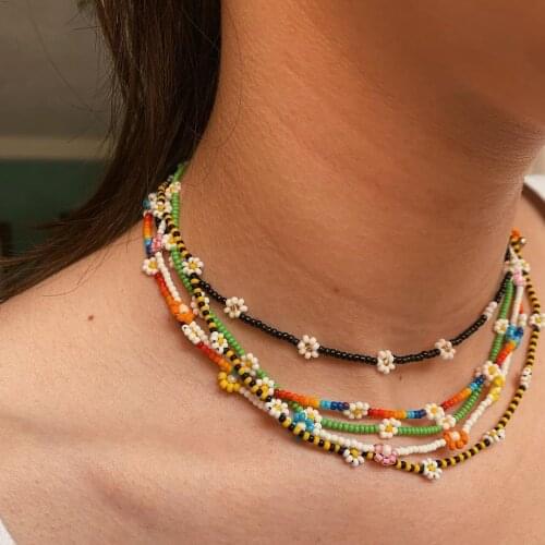 Miwens Korean Fashion Lovely Handmade Beads Daisy Flower Chokers Necklace for Women 2021 Colorful Beaded Bracelets Necklaces Set