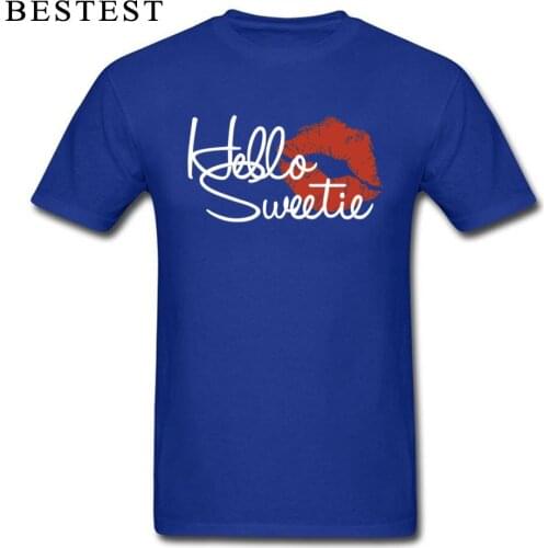 Hello Sweetie T Shirt Men TShirt Gay Pride Sleeve Hip Hop T-shirts Rockabilly Rock n Roll Red Lips Print Letter Streetwear Blue