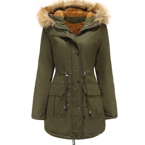 2020 New Ladies Cotton Liner Parker Parka Fashion Fur Hat Winter Jacket Women Medium Long Causal Solid Hooded Parka Coat