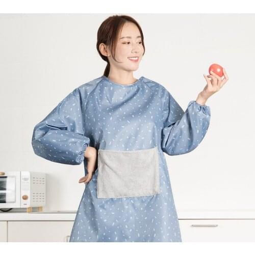 New Home Hand Wipe Sleeve Apron Kitchen Waterproof and Oil-proof Long Sleeve Cooking Baking BBQ Shop Work Aprons for Woman Chef