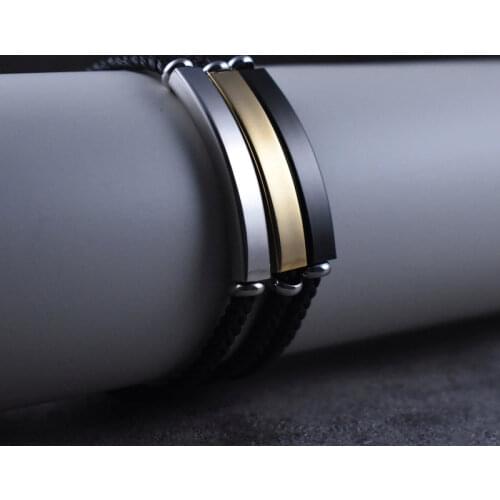 Geometrically Black/Gold/Silver Color Stainless Steel Charm Black Braid Bracelet Accessories Jewelry for Men
