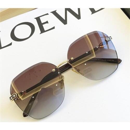 Luxury Vintage Sunglasses Women Rimless Designer Shades Glasses Female Brown Gradient Polarized Sunglasses UV400 protection