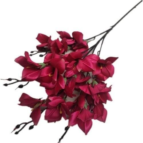 One Bunch Long Stem Silk Lily Orchid 20 Heads Fake Lily Flower Bouquet for Wedding Home Artificial Floral Decoration