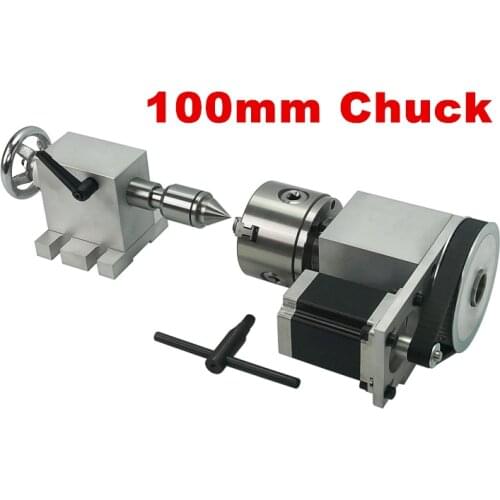 Rotary 4th A Axis for CNC Router Engraver Milling Machine 80mm chuck 100mm 4 jaw activity tailstock