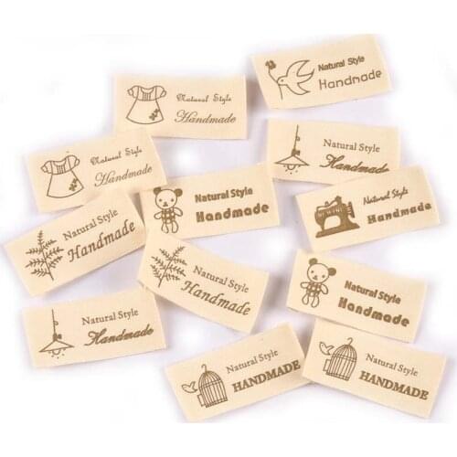 Mix Cotton Woven Beige Labels For Clothes Care Washable Cartoon Pattern Bags Shoes Garment Tags Handmade Accessories 50pcs C2441