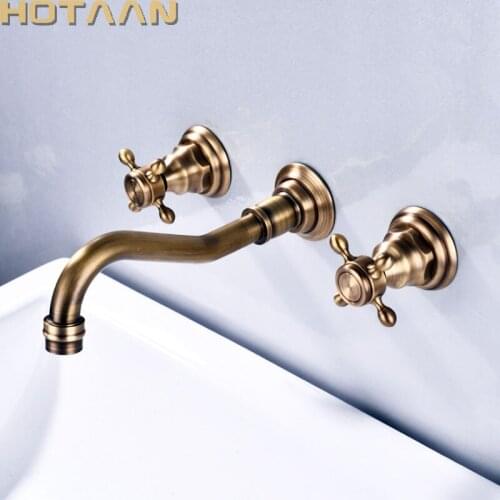 Basin Faucets Antique Brass Bathroom Sink Faucet 360 Degree Swivel Spout Double Cross Handle Bath kitchen Mixer Hot and Cold Tap