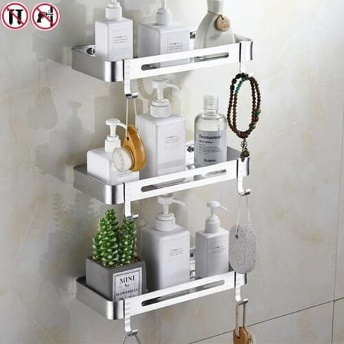 Bathroom racks toilet square free drilling toilet wall hanging space aluminum bath toilet vanity storage rack