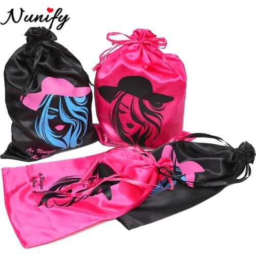 Nunify Wig Bags Hair Bundles Satin Packaging Bag,25*35Cm Large Drawstring Storage Bags Travel Bag,Can Be Customized