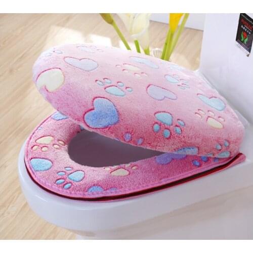 Thick Coral velvet luxury toilet Seat Cover Set soft Warm One / Two-piece toilet Case Waterproof Bathroom WC Cover