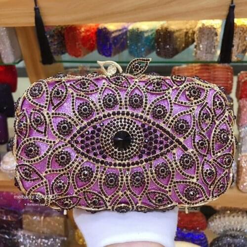 XIYUAN women gold/purple/red rhinestone Crystal Clutch small Purse for wedding banquet Bag Evening bag pochette handbag black