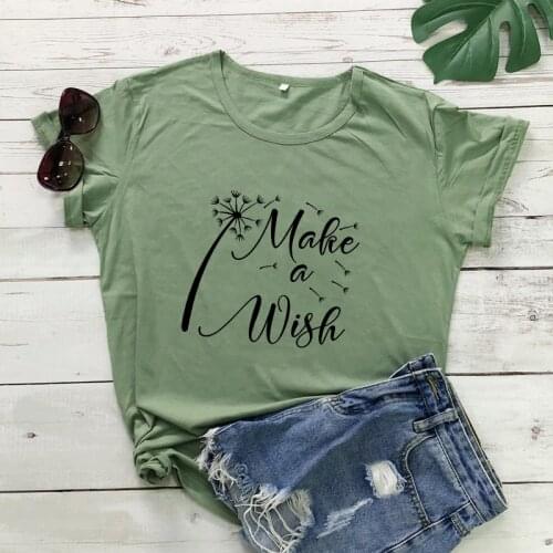 Make A Wish Dandelion T-shirt Aesthetic Boho Inspirational Quote Tshirt Women Vintage Hipster Botanical Tee Top Dropshipping