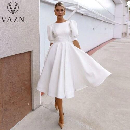 VAZN Spring and Summer 2021 Europe and the United States New Solid Color Slim Womens Dress Sexy Large Short Sleeve Middle Skirt