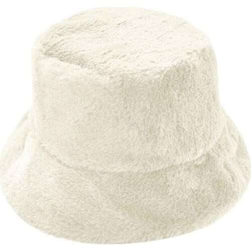 Winter Warm Faux Fur Bucket Hat Women Girl Fashion Solid Thicken Soft Warm Caps Fishing Hat Outdoor Vacation Hats Cap Panama