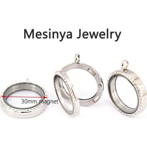 10pcs Magnet 316L stainless steel 30mm circle czech crystal glass locket for floating charms