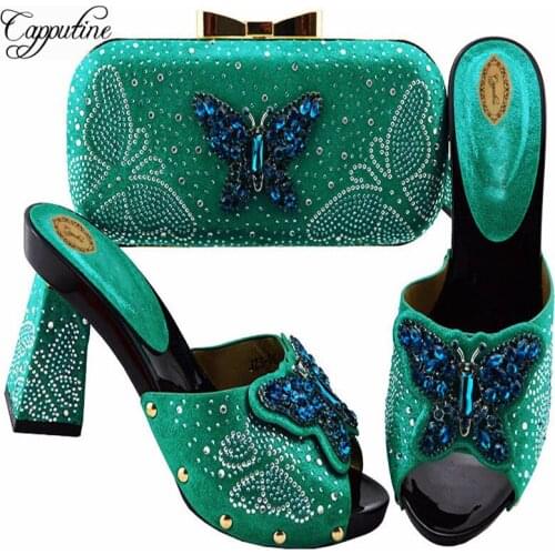 Capputine Nigerian Butterfly Party Shoes And Bag Sets African Decorated With Rhinestone High Heels Shoes And Bag Set For Party