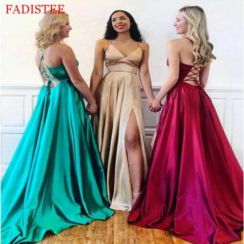 Long Prom Dress Side Slit Prom Dresses with Pockets Maxi V-Neck Sexy Back Formal Evening Dress Party Gown Robe De Soirée