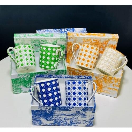 2PCS/Set Porcelain Mugs With Box Luxury Wedding Birthday Housewarming Gift Personalized Coffee Tea Milk Cups For Couple Friends