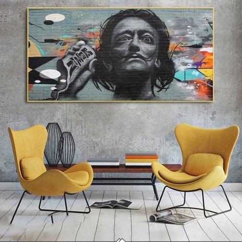 Salvador Dali Face Graffiti Art wall Pictures Abstract Street Art Canvas Posters and Prints Salvador Canvas Painting On the Wall