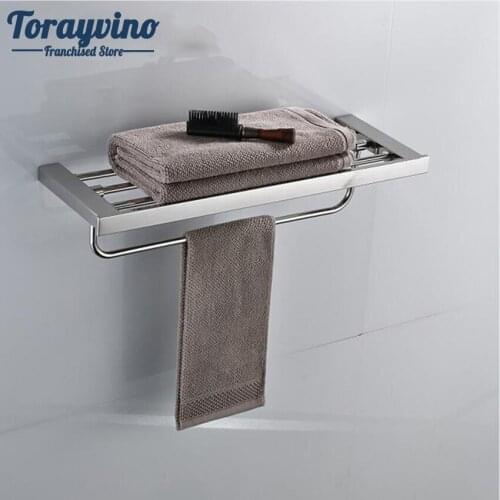 Torayvino Chrome Polished towel rack Swivel Stainless Steel Wall Hanging Bathroom Towel Rail Holder Rack Shelf Double Layer