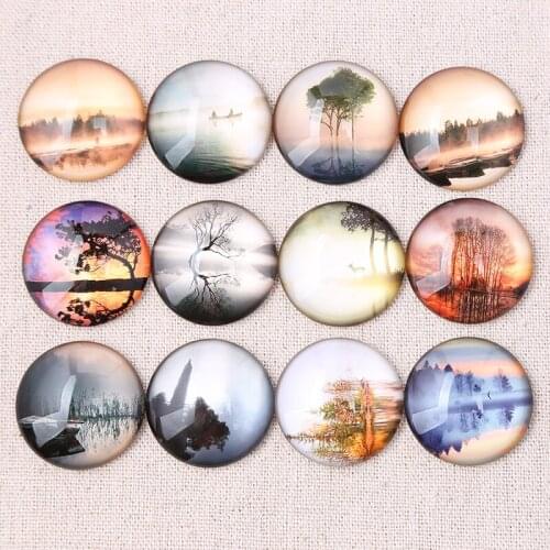 Onwear mix reflection photo round dome glass cabochon 25mm 30mm 12mm 20mm diy flat back handmade jewelry findings for pendants
