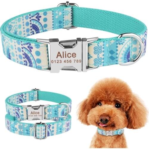 Small Large Personalised Nylon Dog Collar Pet Name ID Tag Engraved Adjustable