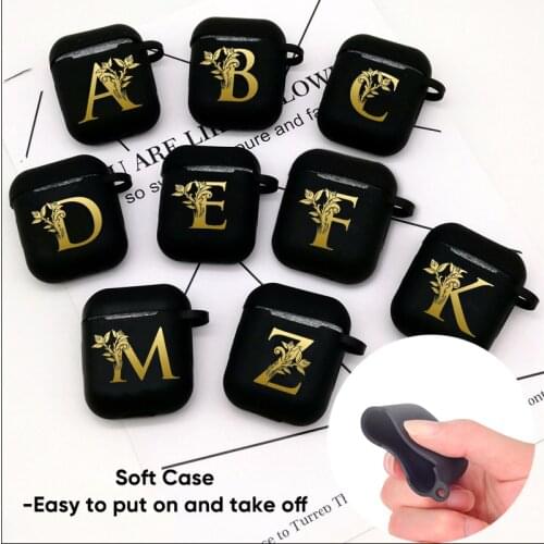 Fashion Black Rose Gold 26 Letters Airpods Case Protector for Airpods Earphone Earbuds Airpods Case Black Airpods Cover