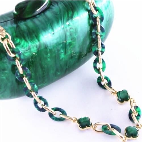 Fashion design four leaf clover jewelry green resin acrylic resin bag chain handle