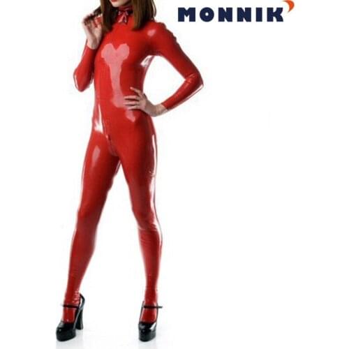 MONNIK latexNeckline Entrance Latex Catsuit Shoulder and Crotch Zipper Rubber Club Bodysuit