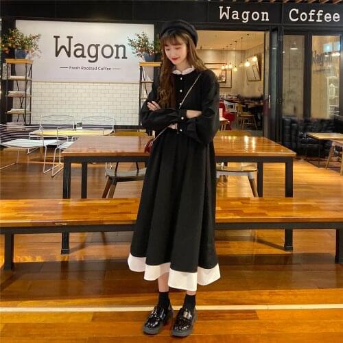 2020 New Autumn Clothes College Wind Fall Long Elegant Black Dress Autumn and Winter kawaii clothing sweet lolita dress