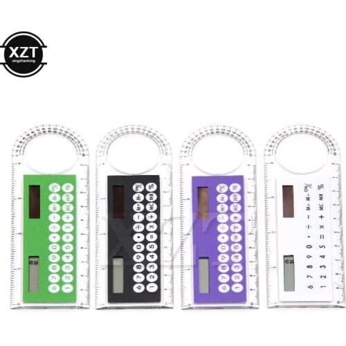 Newest Solar Mini Calculator Magnifier Multifunction 10cm Ultra-thin Ruler Calculator Office Supplies