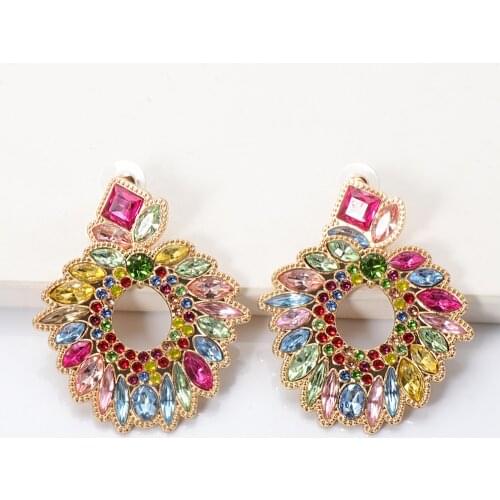 Wholesale New Round Colorful Statement Earrings Women Crystal Hanging Dangle Cheap Big Cute Funny Earrings Pendientes Jewelry