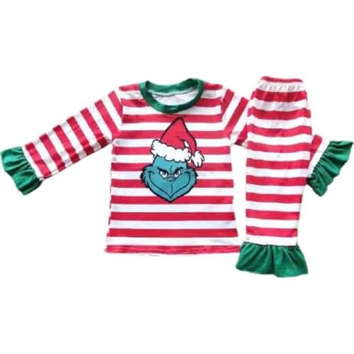 Autumn winter christmas new baby girl red stripe long matching Pants Pajama Set 0-16 years old childrens clothing