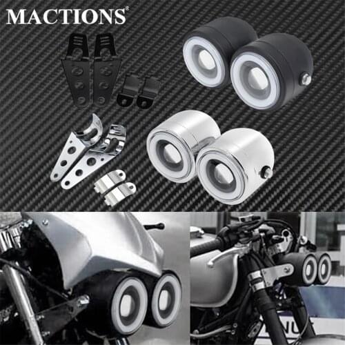 Motorcycle Front Twins Dual Headlight Double Headlamp W/ Mount Bracket Black/Chrome For Harley Softail Fat Boy Dyna Cafe Racer