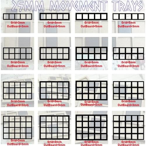 Square 25mm Movement Tray - 25mm Square Bases - MDF Laser Cut with Grid