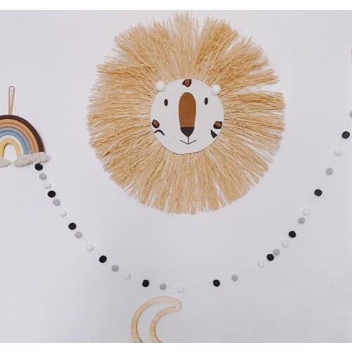 Nordic Hanging Decor Cute Hand-Woven Exquisite Lion Tiger Straw Wall Decoration for Baby Room Childrens clothing store props